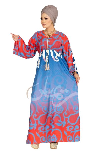  Egyptian Robe imprimée -1039-bleu et rouge