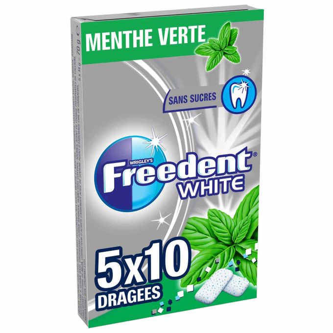  Freedeer FREEDENT WHITE Chewing-gum sans sucres goût Menthe Verte (Paquet de 5)