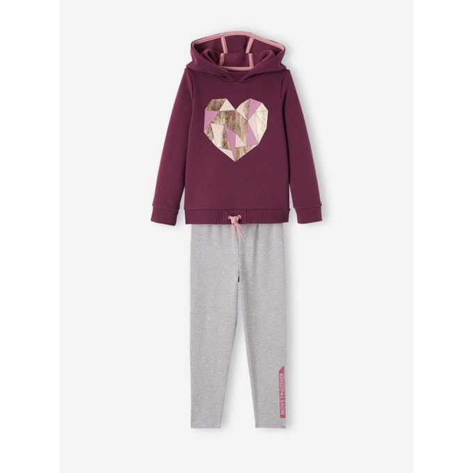  Vertbaudet Ensemble de Sport Sweat Coeur Irisé + Legging Fille - Prune