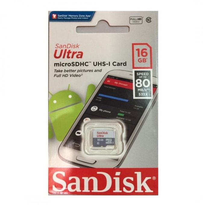  Sandisk Carte Mémoire SanDisk Ultra MicroSDXC UHS-I -16 Gb Vitesse 80 Mb / s