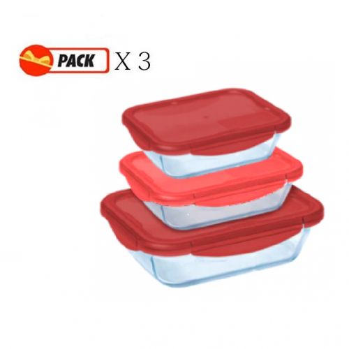  Pack De 3 Boites De Congélations Rectangulaire Rouge Dégradé- 2000- 1600- 850 ml