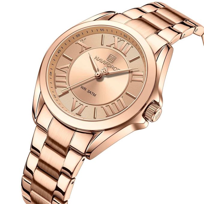  Naviforce Montre Femme très chic à quartz en or rose Luxe Bracelet en stainless steel-Rose