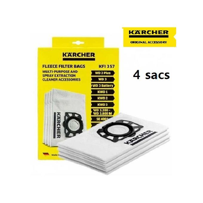  Karcher 4 Sacs filtrant en non-tissé 3 épaisseurs, extrêmement résistants et indéchirables-Blanc