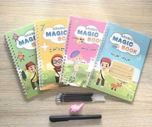  4 Livres Cahier d'apprentissage Magique pour enfants, Réutilisable