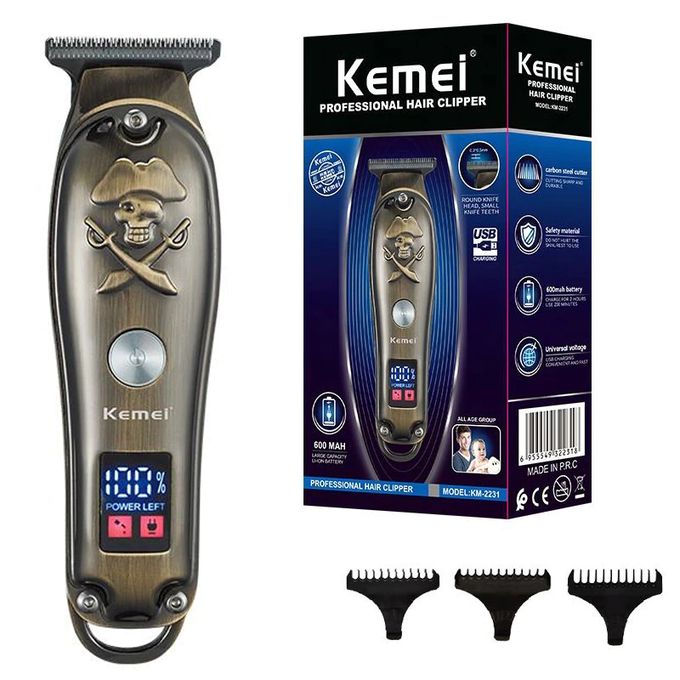  Kemei Tondeuse A Cheveux Rechargeable -  600 MaH - Lcd - Bronze