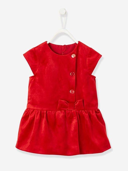  Verbaudet Robe De Cérémonie Bébé Fille En Velours Lisse - Rouge