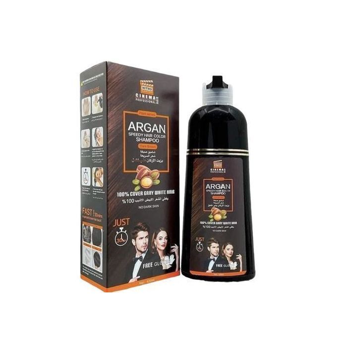  Argan Shampooing Colorant Naturel Marron Foncé - Qui Teint Les Cheveux Gris - Fast - À L’Huile D’Argan - 420Ml