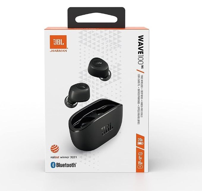  JBL Écouteurs Bluetooth intra-auriculaires JBL Wave100TWS, Son Basse Profonde - Noir