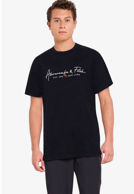  Abercrombie & Fitch T-Shirt Homme En Coton Doux Tendance motif brodé Vintage super confortable- Noir