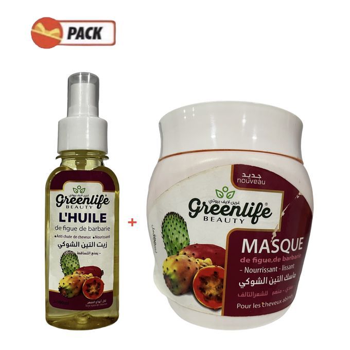  Greenlife Pack Masque Capillaire + Huile Anti Chute Aux Figues De Barbarie - Tous Types De Cheveux