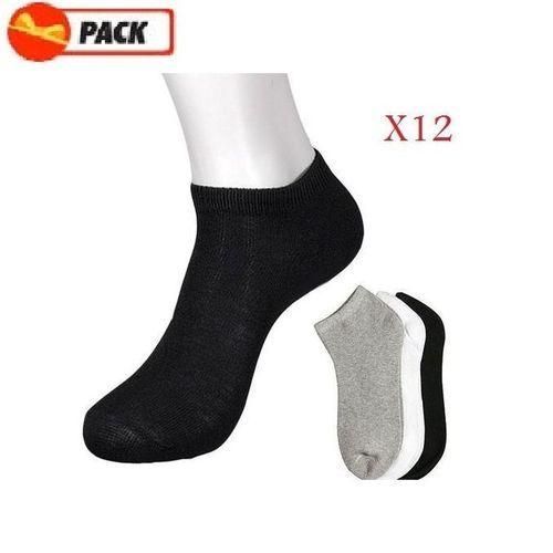  Pack 12 Paires De Socquettes Unisexe - Blanc/Noir/Gris