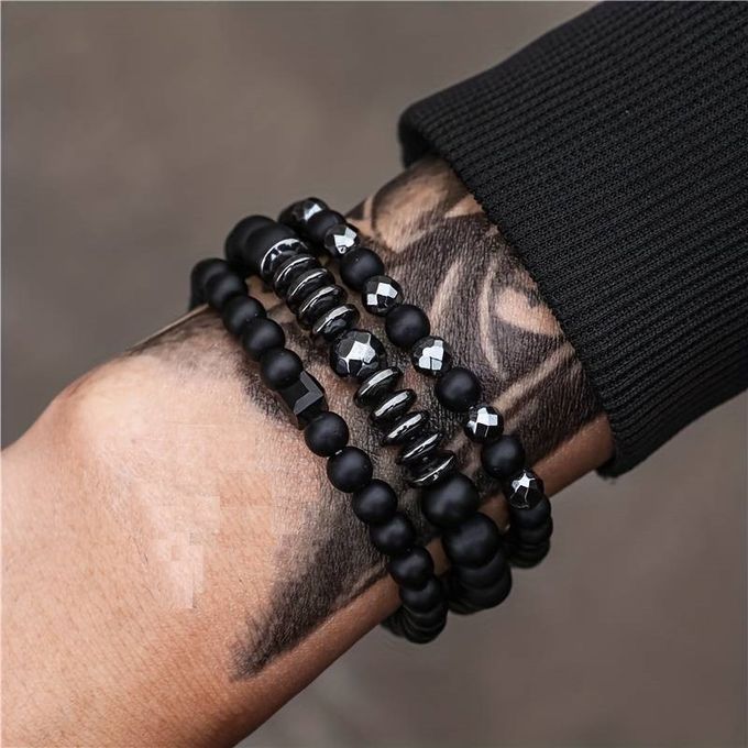  3 Pièces/Ensemble de bracelets,noir givré pour hommes/Femmes